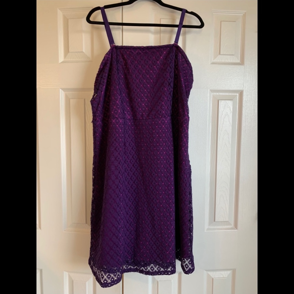 Lane Bryant Purple Geometric Lace Strapless Dress